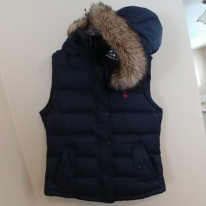 Jack Wills womens navy blue faux fur hooded vest.